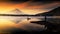 Silhouette Lake shoji with Fujisan at dawn