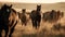 Silhouette of large herd grazing in tranquil yellow meadow generated by AI