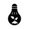 Silhouette Led grow light logo. Black creative illustration of lightbulb with sprout inside. Outline icon of hydroponics. Flat