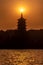 Silhouette Leifeng Pagoda is a five stories tall tower with eight sides, located on Sunset Hill south of the West Lake in Hangzhou