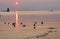 Silhouette of the lighthouse and wild birds during the sunset at Cape Henlopen State Park, Lewes, Delaware, U.S