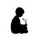 Silhouette little baby boy sitting guarding plant sprout