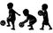 Silhouette little kid soccer player with ball