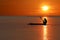 Silhouette of Local fishermen rowing small boats along the coast by the beach red sky sunset