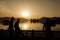 Silhouette of local Indian young boys in the palace Jal Mahal