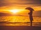 Silhouette lonely and depressed woman holding an umbrella