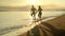 Silhouette love couple running together on the beach with sunset view. Romantic and relaxing on summer