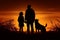 Silhouette of love, parents, children, and faithful dog, united