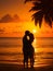 Silhouette of Lovers Romantic Kiss on the Beach