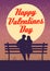 Silhouette loving couple on the bench at night. Happy Valentines Day poster