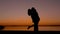 Silhouette Of A Loving Couple Men And Women Kissing And Cuddling At Sunset
