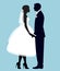 Silhouette of a loving couple of newlyweds groom and bride