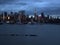 Silhouette of Lower Manhattan at night sky background