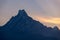 Silhouette of Machapuchre fish tail at sunrise, Annapurna trek