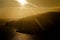 Silhouette of Madeira coastline at golden sunset