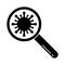 Silhouette magnifier with enlarged microbe. Outline icon of virus, bacteria, microorganisms. Illustration of scientific research,