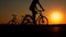 Silhouette of a Man on a Bicycle at Sunset Alone