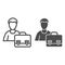 Silhouette of man and briefcase line and solid icon. Candidate business portfolio outline style pictogram on white