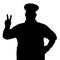 Silhouette of man in cooker clothes, chef shows a greeting gesture with fingers on white isolated background, concept profession