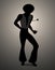 Silhouette of man dancing soul, funky or disco music.