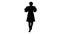 Silhouette Man dressed as courtier talking expressively and waiving his hands while walking and looking at camera.