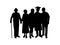 Silhouette man graduate hugs family of parents and grandparents