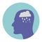 Silhouette of man head with cloud and rain, psychology and psychiatry sign. Depression, mental health weather concept