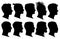 Silhouette man heads in profile. Black face outline avatars, professional male profiles anonymous portraits with