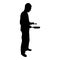 Silhouette man holds frying pan spoon chef holding kitchen utensil professional using kitchen staff concept domestic prepair food