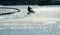 Silhouette of a man on the jet ski in the sea with water splashes at Koh Larn island,Pattaya, Chonburi, Thailand.