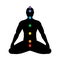 Silhouette of a man in Lotus position with seven colored sacred