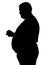 Silhouette of a man with overweight with an apple in his hand