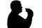 Silhouette of a man with overweight eating hamburger