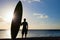 Silhouette of a man with paddle board