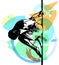 Silhouette of man and pole. Pole dance illustration for fitness, striptease dancers, exotic dance