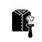 Silhouette man`s shirt and portable steamer with hot air. Outline icon of mini travel iron for clothes. Black simple illustration