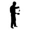 Silhouette man with saucepan scoop ladle kitchen utensil crack for soup in his hands preparing food male cooking use sauciers