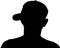 silhouette A man standing turn one& x27;s back and on his hat Turn the end of the hat to left on white back ground