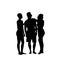 Silhouette Man Standing With Two Women Full Length Over White Background