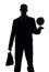 Silhouette of man with suitcase and globe