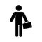 Silhouette of a man with a suitcase. Settler icon. Refugee from the country. Vector illustration. stock image.