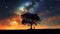 Silhouette of man under tree under the milky way at night