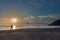 Silhouette the man walk, Sunset at sea on beach