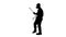 Silhouette Man wearing an NBC personal protective equipment spray disinfectant and dancing.