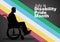 Silhouette of a man in a wheelchair with Disability Pride Month flag as the background