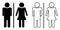 Silhouette of a man and a woman. Couple outline icon. Articles symbol, marriage silhouette, toilet icons, romantic icon isolated