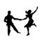 Silhouette of man and woman dancing a swing, lindy hop, social dances. The black and white vector illustration.