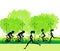 Silhouette of marathon runner and cyclist race
