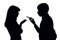 The silhouette of a married couple that quarrels because electronic devices