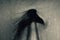 A silhouette of a masked figure, wearing a plague doctor bird mask. With a grunge artistic, blurred edit